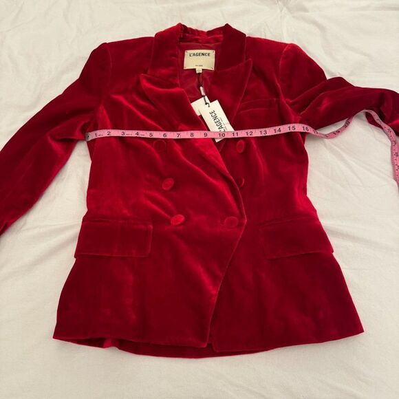 NWT L'AGENCE Kenzie Red Crushed Velvet Double Breasted Blazer Jacket - Picture 14 of 15